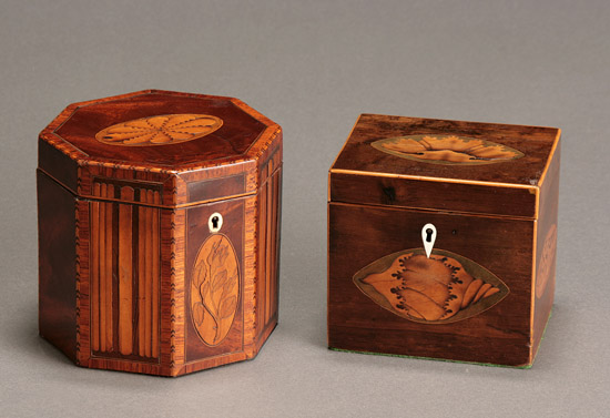 Appraisal: Two George III Marquetry Inlaid Tea Caddies Late th Century