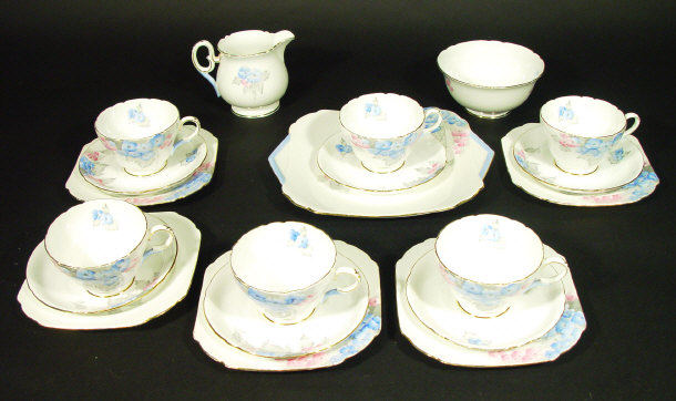 Appraisal: Shelley Art Deco six place tea service hand coloured and