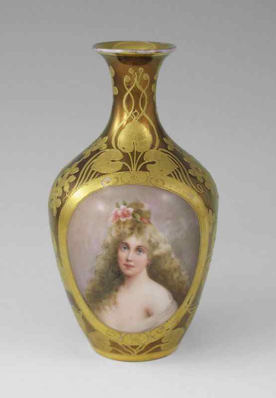 Appraisal: ROYAL VIENNA PORTRAIT VASE Blonde beauty with roses in her