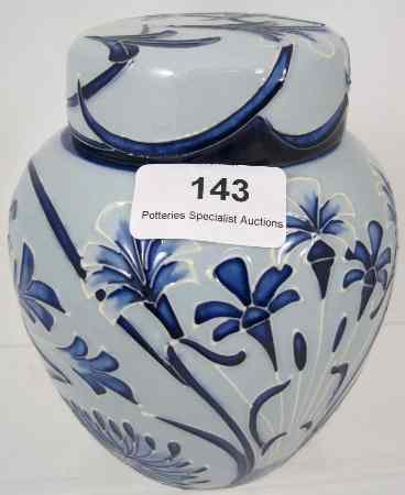 Appraisal: Moorcroft Ginger Jar Cover Decorated with Floral Dark Blue on