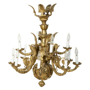 Appraisal: A French Empire Style Gilt Bronze Twelve-Light Chandelier TH CENTURY