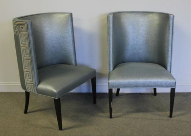 Appraisal: Pair of Modern High Back Barrel Chairs Large Greek key