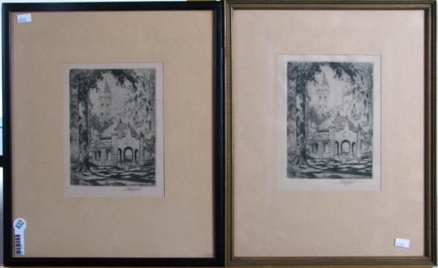 Appraisal: Two Louis Oscar Griffith IN - etchings depicting Indiana University