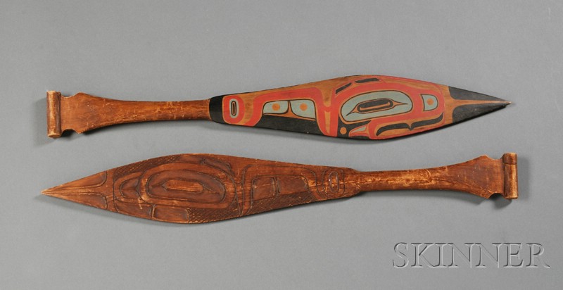 Appraisal: Two Northwest Coast Carved and Painted Wood Paddles c late