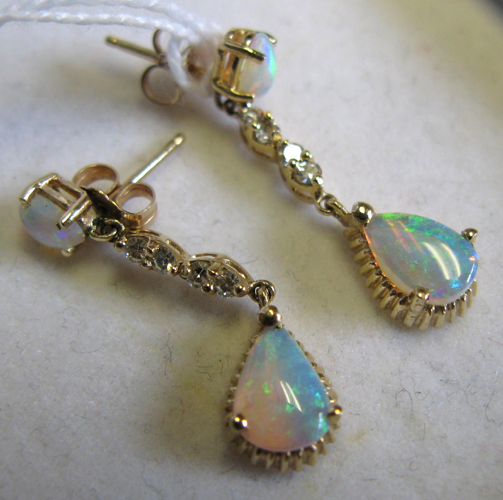 Appraisal: PAIR OF OPAL DIAMOND AND FOURTEEN KARAT GOLD DANGLE EARRINGS