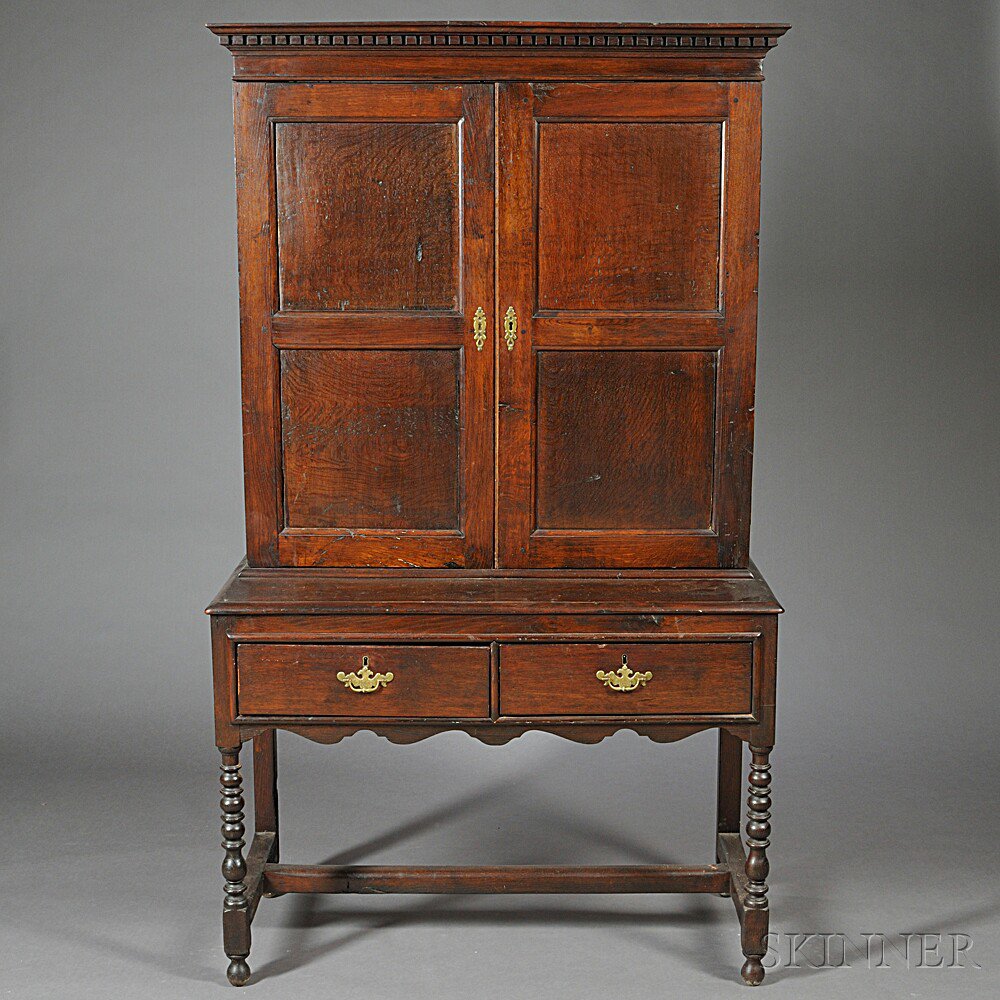 Appraisal: Georgian Provincial Oak Cabinet on Stand late th century the