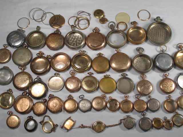 Appraisal: Large box lot of assorted pocket watch cases Includes Gold