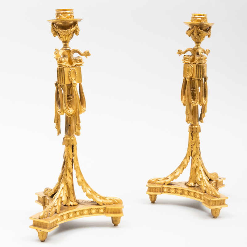 Appraisal: PAIR OF LOUIS XVI STYLE GILT-BRONZE CANDLESTICKS x x in