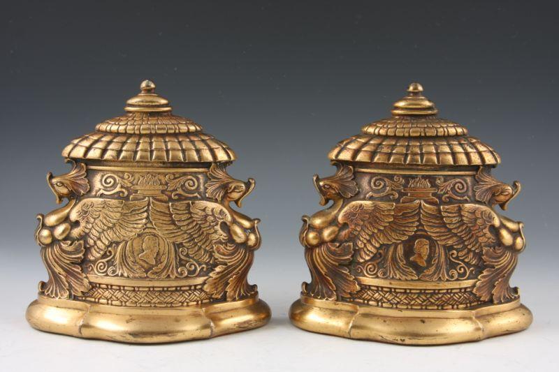 Appraisal: Tiffany Studios Gilt Bronze Bookends ca Orientalist design of mythical