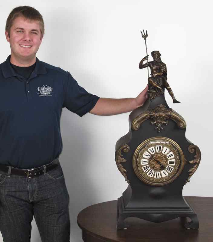 Appraisal: LARGE FIGURAL NEPTUNE SILK THREAD FRENCH TABLE CLOCK A massive