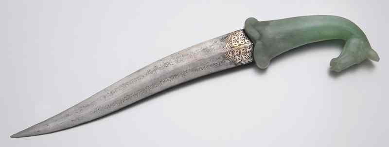 Appraisal: Chinese Mughal style jade handled dagger the jade handle ''L