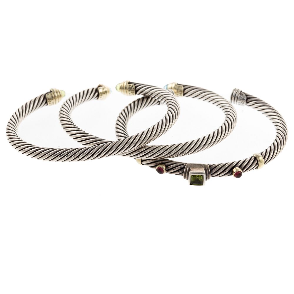 Appraisal: A Trio of David Yurman Sterling K Cuffs Sterling silver