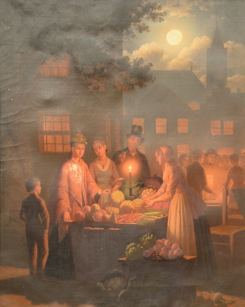 Appraisal: Johann Mongels Culverhouse - oil on canvas candlelit market scene