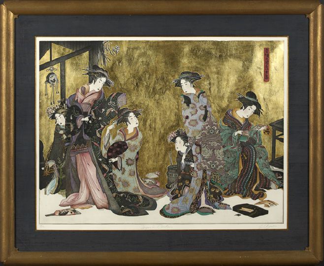 Appraisal: Captivating Framed Color and Gold Leaf Orientalist Print by L