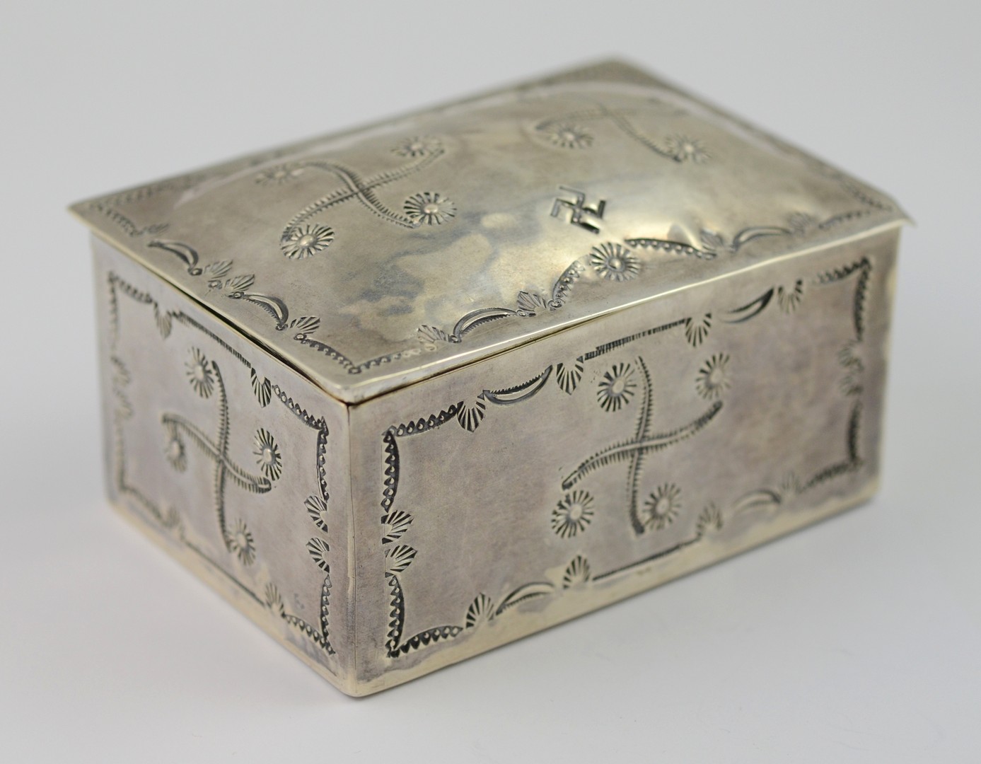 Appraisal: Navajo handmade sterling lidded stampwork box Early th C -