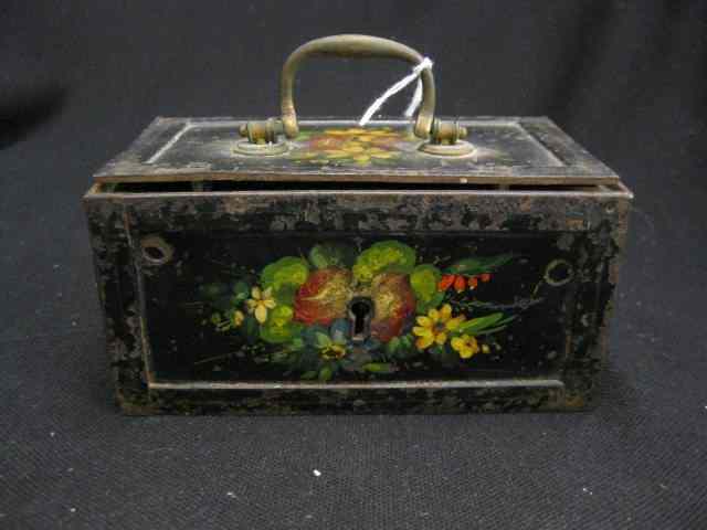 Appraisal: Tole Decorated Metal Strong Box floral locking '' x ''