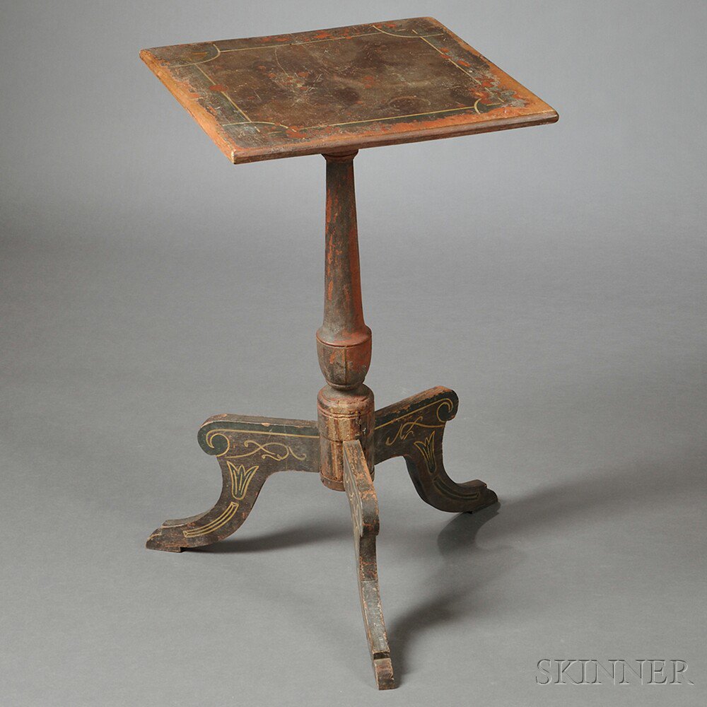 Appraisal: Paint-decorated Birch Candlestand probably New England early th century the