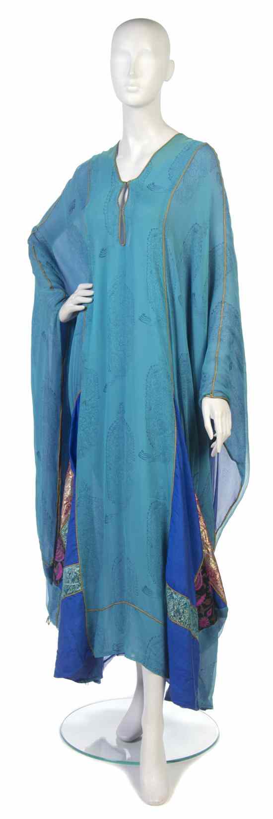 Appraisal: A Thea Porter Turquoise Silk Chiffon Patchwork Kaftan Labeled Thea