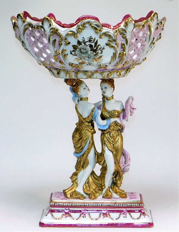 Appraisal: LARGE Richard Klemm Dresden Porcelain Centerpiece Germany th Century Scalloped