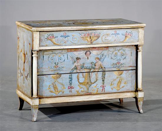 Appraisal: Continental paint-decorated commode mid th century rectangular top over conforming