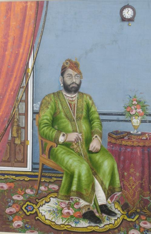 Appraisal: INDIAN SCHOOL Study of seated Prince wearing long green robe