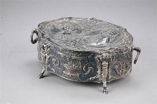 Appraisal: SMALL CHEST BOX Silver repousee box with Louis and Marie