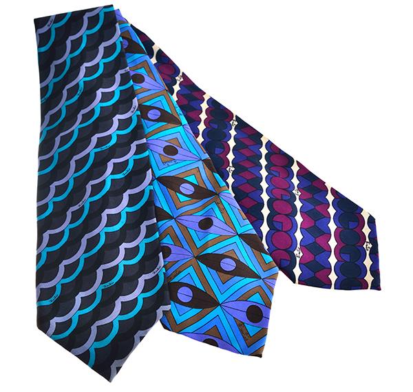 Appraisal: THREE 'S MENS PUCCI TIES Silk in blue purple and