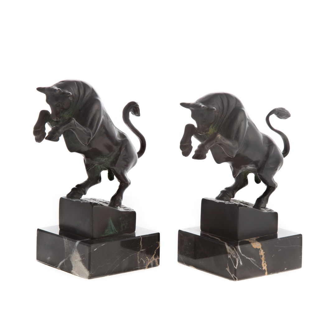 Appraisal: Pair Italian bronze bookends th century rearing bulls on black