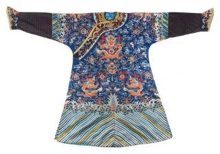 Appraisal: A Chinese Embroidered Silk Dragon Robe Height collar to hem