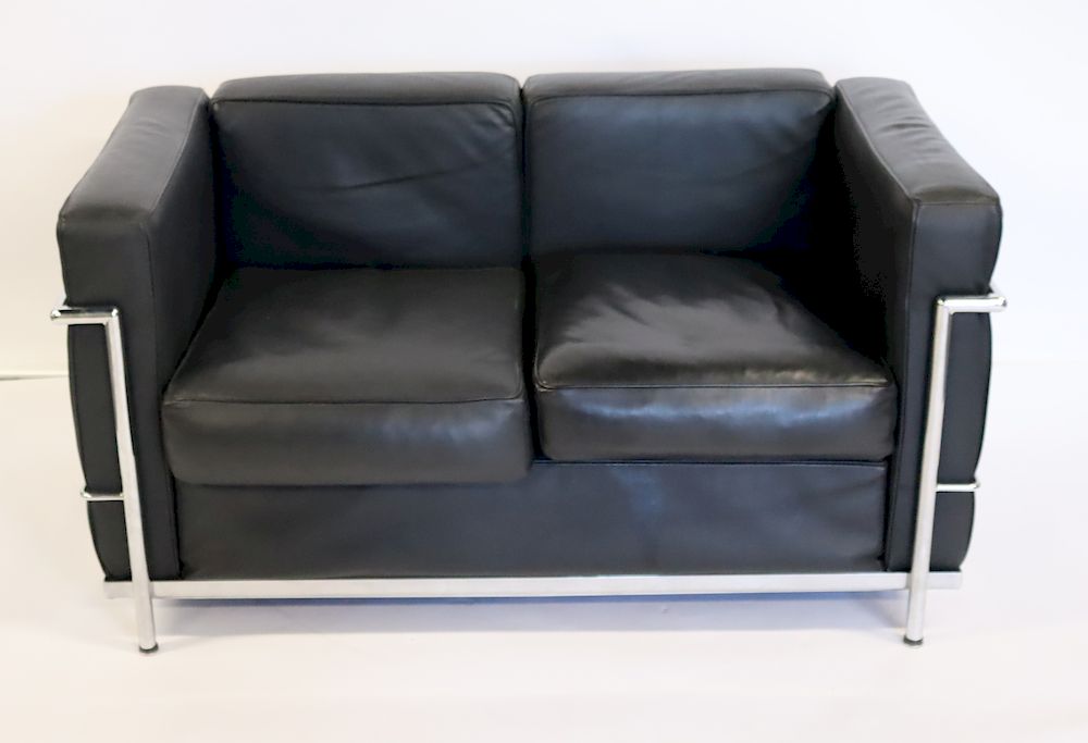 Appraisal: Le Corbusier Design LC Settee Great quality with hide leather