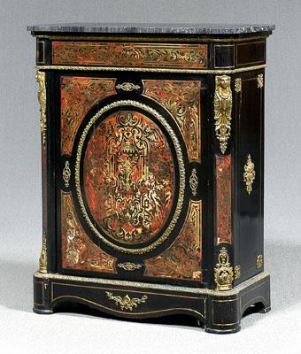 Appraisal: Boulle marble-top cabinet shaped gray marble top panel door opening