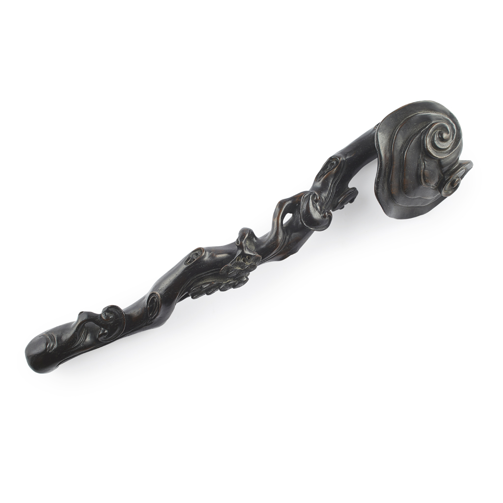 Appraisal: CARVED HARDWOOD LINGZHI SCEPTRE naturalistically carved as a large lingzhi