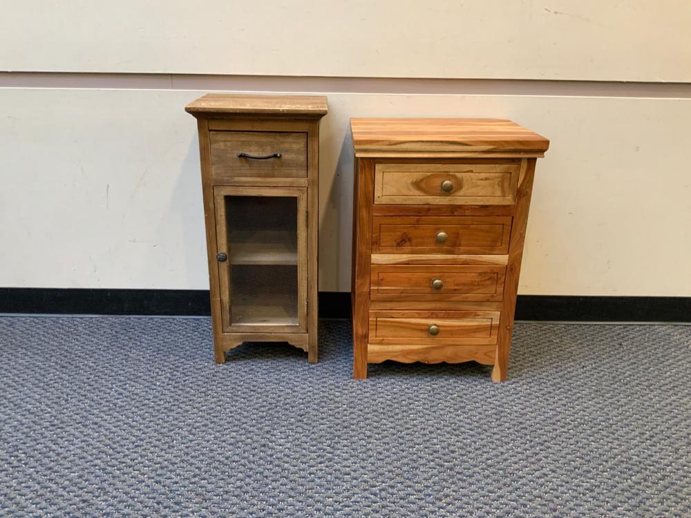 Appraisal: FRUITWOOD NARROW SIDE CABINET AND A FRUITWOOD FOUR-DRAWER SIDE CHESTFruitwood