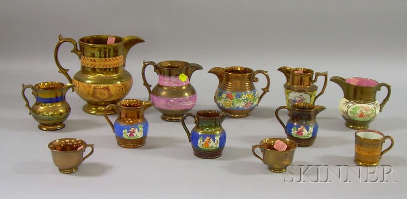 Appraisal: Nine Staffordshire Copper Lustre Jugs and Three Coffee Cups