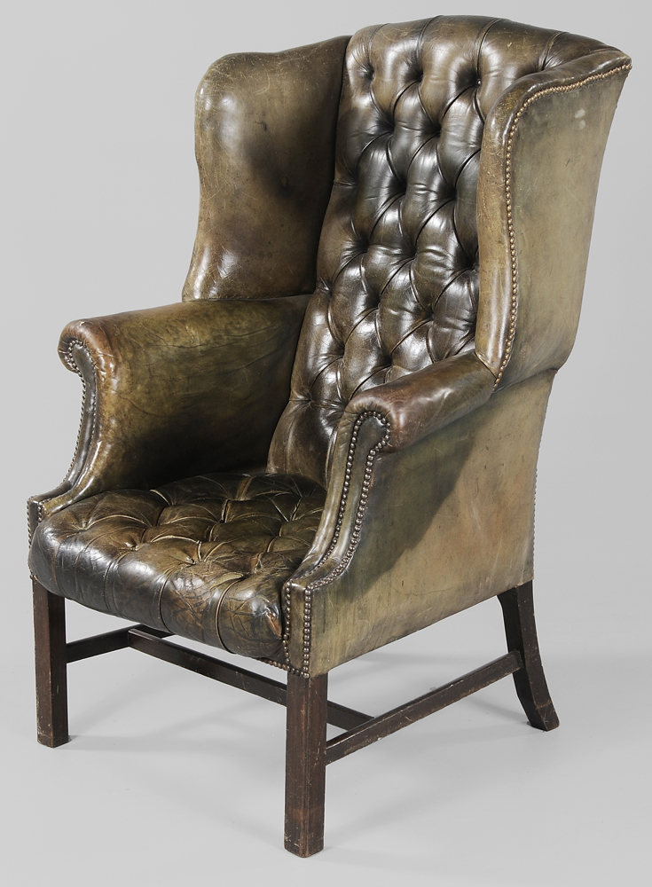 Appraisal: Chippendale Style Tufted-Leather Upholstered Wing Chair British late th early