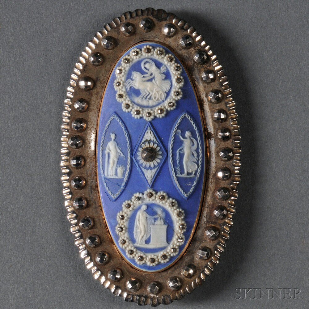 Appraisal: Wedgwood Dark Blue Jasper-mounted Cut-steel Buckle England c oval shape