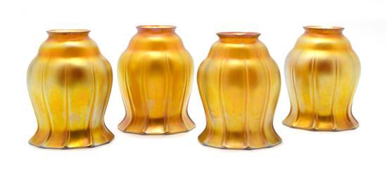 Appraisal: Set of Four Quezal Shades the ribbed floriform shades in