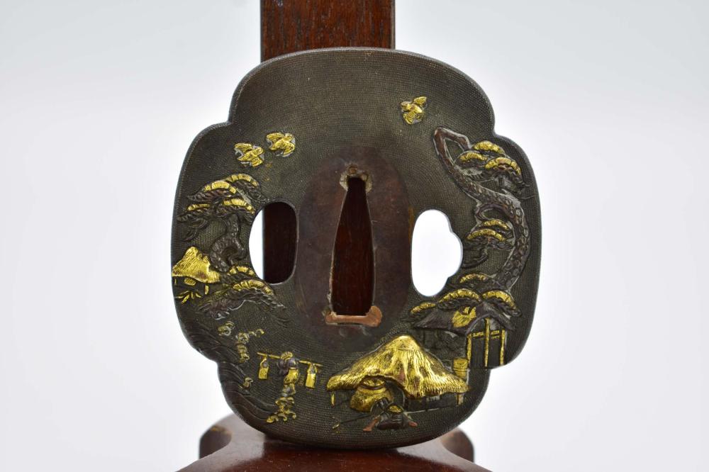 Appraisal: JAPANESE PARCEL GILT BRONZE TSUBAProbably Edo Period Of quad lobe