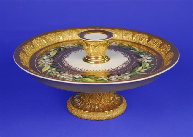 Appraisal: CONTINENTAL PORCELAIN GILT AND FLORAL DECORATED TAZZA possibly Russian height