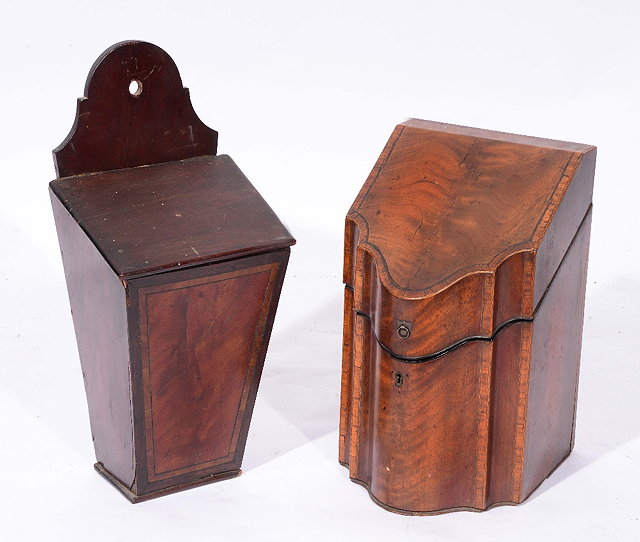 Appraisal: A GEORGE III MAHOGANY SERPENTINE KNIFE BOX converted to a