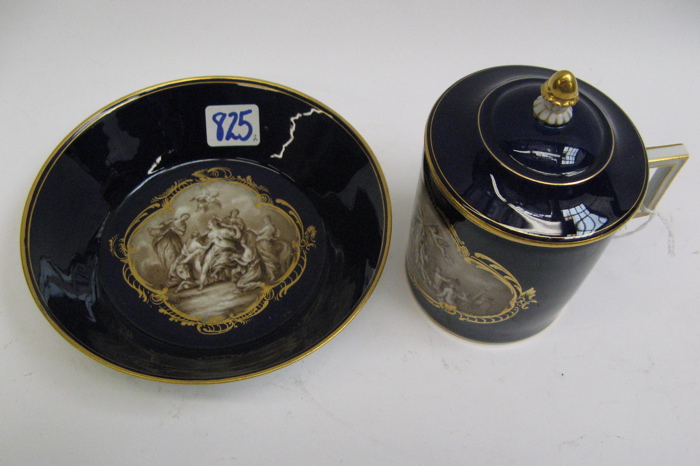 Appraisal: MEISSEN TREMBLEUSE CUP COVER AND SAUCER crossed swords in blue