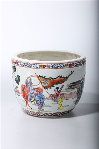 Appraisal: Chinese enameled porcelain jardiniere depicting figures in a landscape x