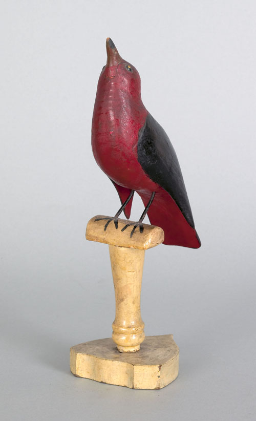 Appraisal: Pennsylvania carved and painted song bird on perch ca h