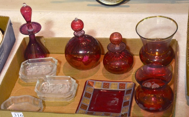 Appraisal: Bx GlasswareIncluding cranberry glass bottles and four small cameo glass