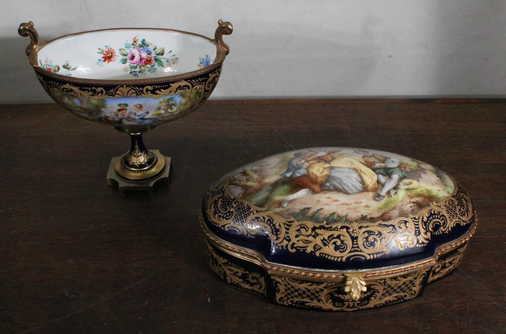 Appraisal: TWO SEVRES STYLE PORCELAIN AND GILT METAL MOUNTED ARTICLES both