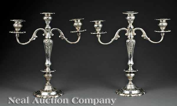 Appraisal: A Pair of Gorham Sterling Silver Three-Light Candelabra in three