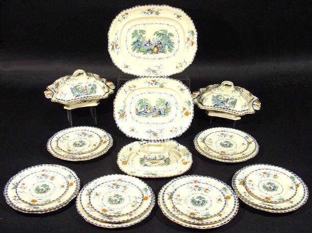 Appraisal: Masons patent ironstone six place dinner service hand coloured and