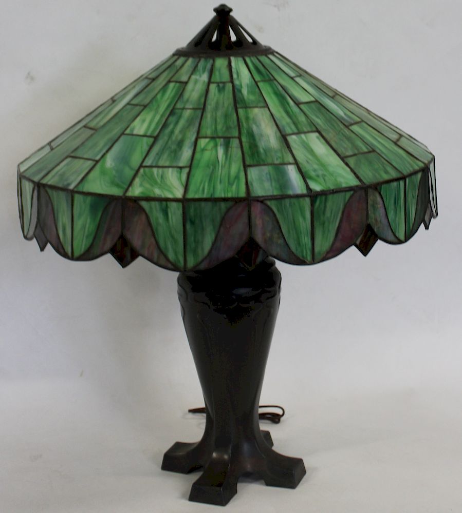 Appraisal: HANDEL Bronze Art Nouveau Base and Shade Shade is signed