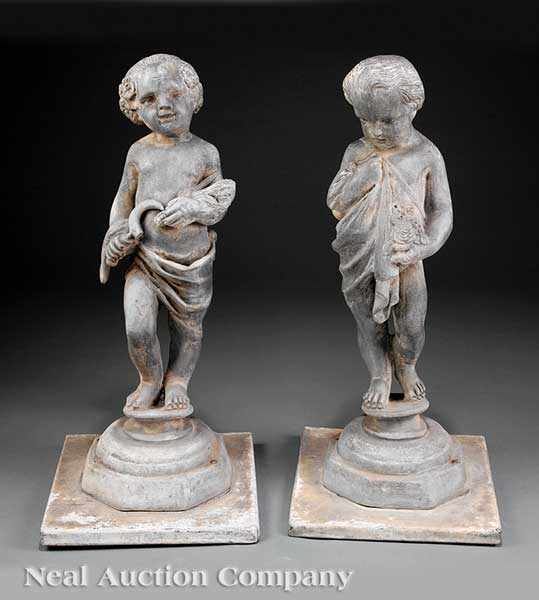 Appraisal: A Pair of Antique Lead Garden Figures th c modeled