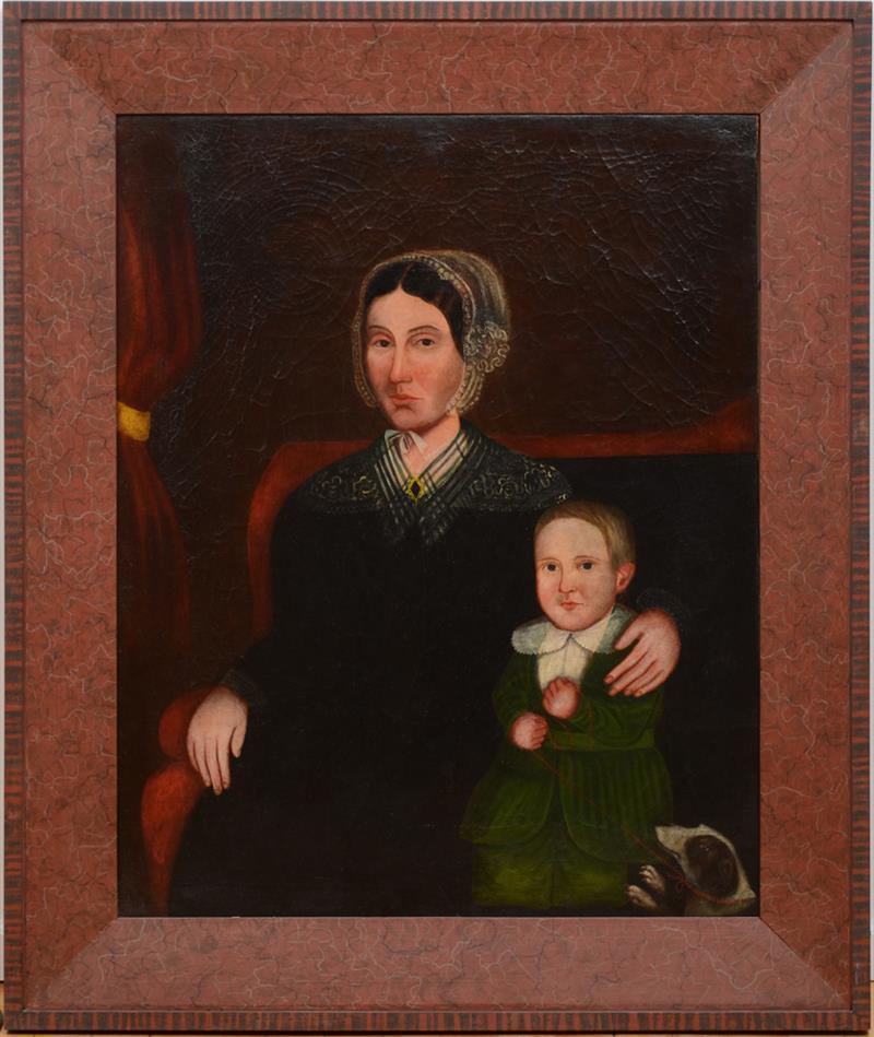 Appraisal: AMERICAN SCHOOL YOUNG MOTHER AND SON SEATED ON AN UPHOLSTERED